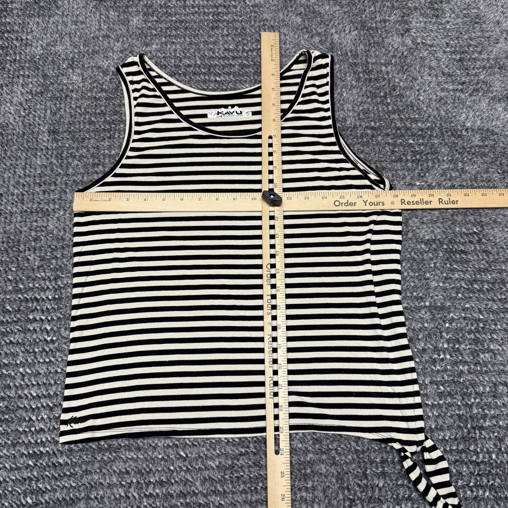 KAVU Womens S Tank Top Black White Striped Sleeveless Knot Side Hem - Picture 6 of 6